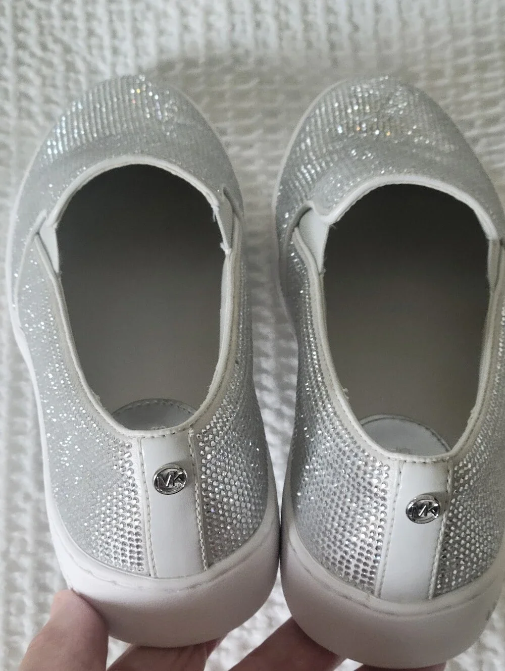 Michael Kors,Sparkling Silver Rhineston Slip-On Sneakers - Women Size 8M.